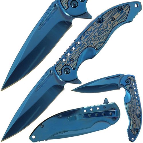 Titanium finished blue heavyweight lock knife
