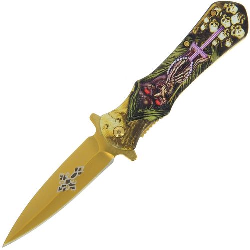 GOLD ANODISED FOLDING KNIFE WITH STEEL HANDLE